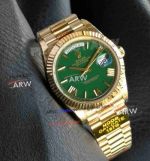 Noob Factory Rolex Day Date II Green Roman Face Yellow Gold Gain Weight Replica Watch